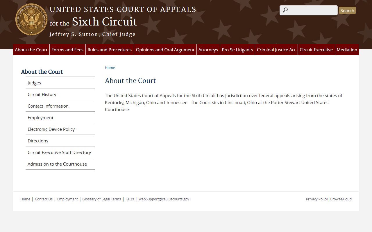 Branch County federal appellate dockets at the Sixth Circuit Court of Appeals