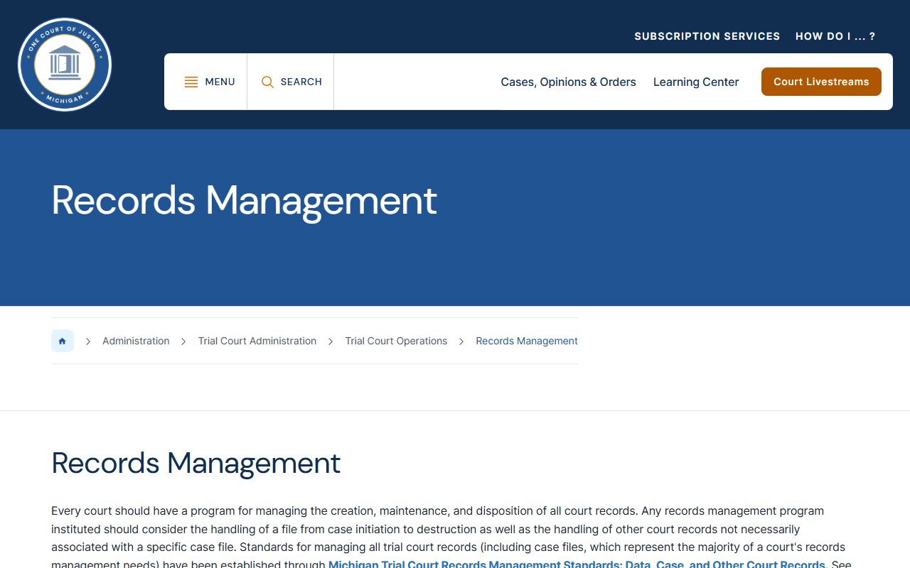 Branch County court records public access under Michigan records management standards