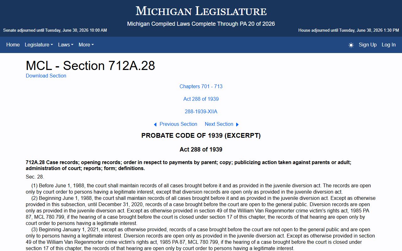 Branch County probate and juvenile record confidentiality under Michigan law